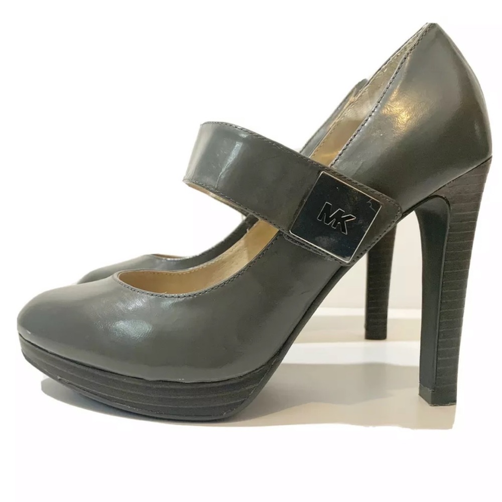 Michael Kors Gray Mary Jane Leather Platform Heels Size 5.5